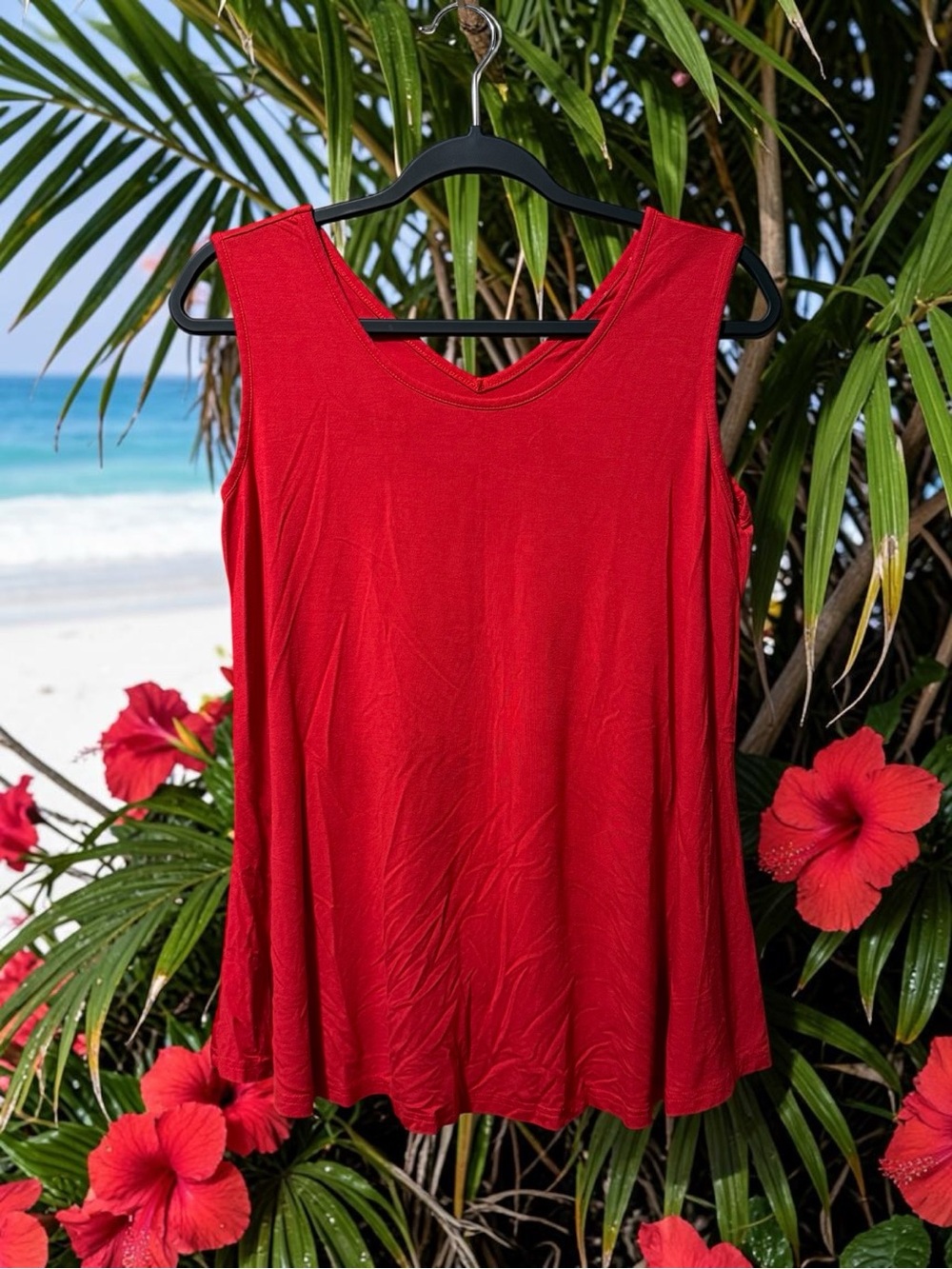 Red Stretchy Sleeveless Tank Top